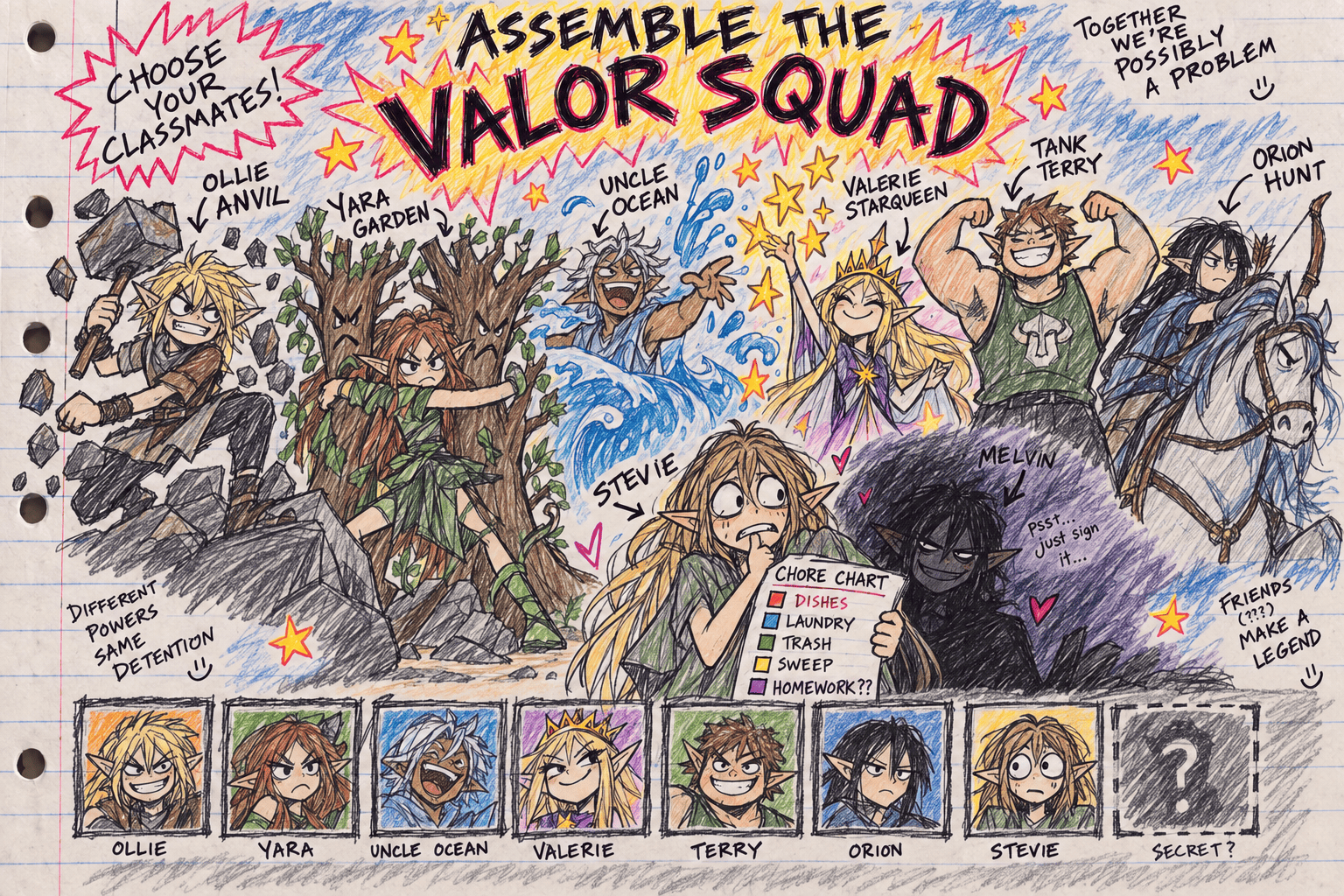 Middle school notebook doodle for Chapter 02
